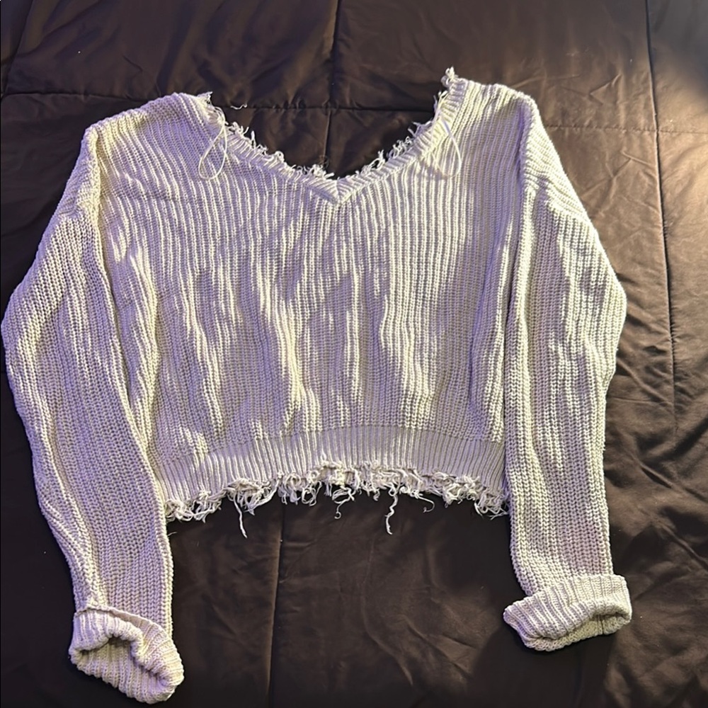 Moon & Madison White and Blue Crop Hoodie